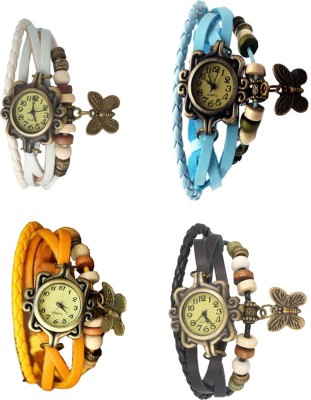 NS18 Vintage Butterfly Rakhi Combo of 4 White, Yellow, Sky Blue And Black Watch  - For Women   Watches  (NS18)