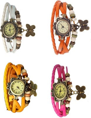 NS18 Vintage Butterfly Rakhi Combo of 4 White, Yellow, Orange And Pink Analog Watch  - For Women   Watches  (NS18)