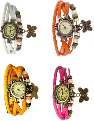 

NS18 Vintage Butterfly Rakhi Combo of 4 White, Yellow, Orange And Pink Watch - For Women