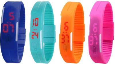 NS18 Silicone Led Magnet Band Combo of 4 Blue, Sky Blue, Orange And Pink Digital Watch  - For Boys & Girls   Watches  (NS18)