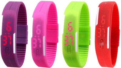 NS18 Silicone Led Magnet Band Watch Combo of 4 Purple, Pink, Green And Red Digital Watch  - For Couple   Watches  (NS18)