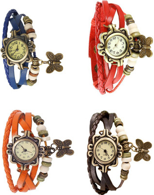 

NS18 Vintage Butterfly Rakhi Combo of 4 Blue, Orange, Red And Brown Watch - For Women