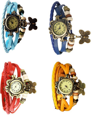

Kissu Vintage Rakhi Combo of 4 Sky Blue, Red, Blue And Yellow Watch - For Women