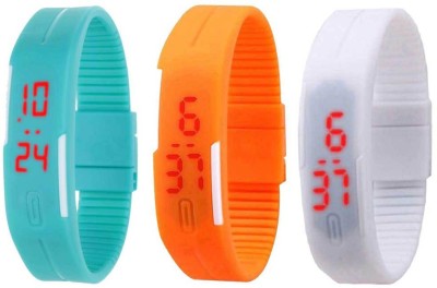 NS18 Silicone Led Magnet Band Combo of 3 Sky Blue, Orange And White Digital Watch  - For Boys & Girls   Watches  (NS18)