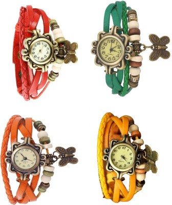NS18 Vintage Butterfly Rakhi Combo of 4 Red, Orange, Green And Yellow Analog Watch  - For Women   Watches  (NS18)