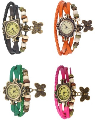 NS18 Vintage Butterfly Rakhi Combo of 4 Black, Green, Orange And Pink Analog Watch  - For Women   Watches  (NS18)