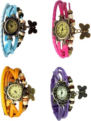 NS18 Vintage Butterfly Rakhi Combo of 4 Sky Blue, Yellow, Pink And Purple Analog Watch  - For Women   Watches  (NS18)