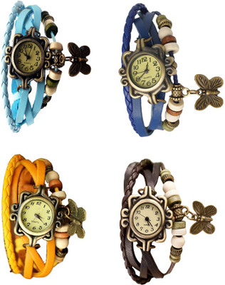 

Kissu Vintage Rakhi Combo of 4 Sky Blue, Yellow, Blue And Brown Watch - For Women