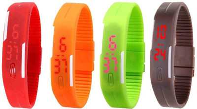 View NS18 Silicone Led Magnet Band Combo of 4 Red, Orange, Green And Brown Digital Watch  - For Boys & Girls Wrist Watches Price Online(NS18)