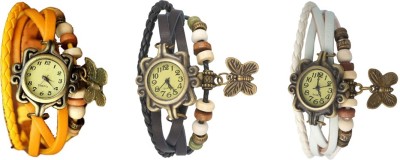 NS18 Vintage Butterfly Rakhi Watch Combo of 3 Yellow, Black And White Analog Watch  - For Women   Watches  (NS18)