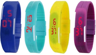 NS18 Silicone Led Magnet Band Watch Combo of 4 Blue, Sky Blue, Yellow And Purple Digital Watch  - For Couple   Watches  (NS18)