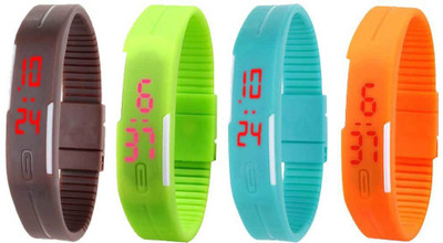 View NS18 Silicone Led Magnet Band Combo of 4 Brown, Green, Sky Blue And Orange Digital Watch  - For Boys & Girls Wrist Watches Price Online(NS18)