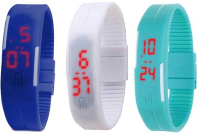 NS18 Silicone Led Magnet Band Combo of 3 Blue, White And Sky Blue Digital Watch  - For Boys & Girls   Watches  (NS18)