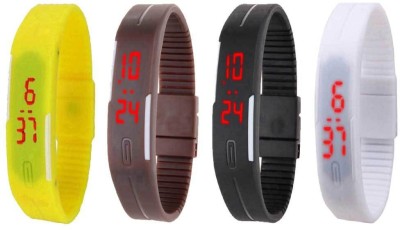 NS18 Silicone Led Magnet Band Combo of 4 Yellow, Brown, Black And White Digital Watch  - For Boys & Girls   Watches  (NS18)