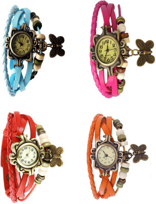 

Kissu Vintage Rakhi Combo of 4 Sky Blue, Red, Pink And Orange Watch - For Women