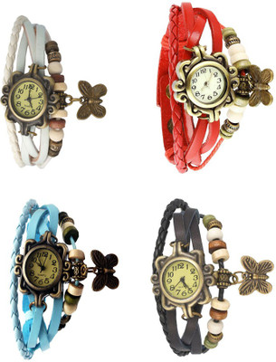 

NS18 Vintage Butterfly Rakhi Combo of 4 White, Sky Blue, Red And Black Watch - For Women