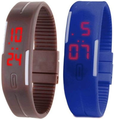 NS18 Silicone Led Magnet Band Set of 2 Brown And Blue Digital Watch  - For Boys & Girls   Watches  (NS18)