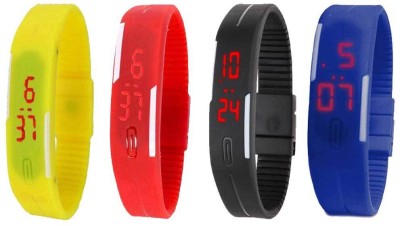 NS18 Silicone Led Magnet Band Combo of 4 Yellow, Red, Black And Blue Digital Watch  - For Boys & Girls   Watches  (NS18)