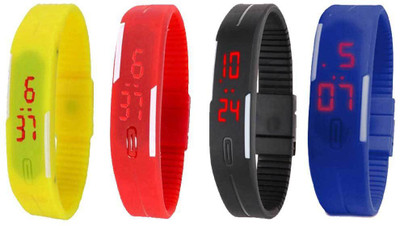 

NS18 Silicone Led Magnet Band Combo of 4 Yellow, Red, Black And Blue Watch - For Boys & Girls