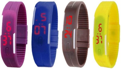 NS18 Silicone Led Magnet Band Combo of 4 Purple, Blue, Brown And Yellow Digital Watch  - For Boys & Girls   Watches  (NS18)