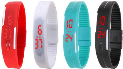 

NS18 Silicone Led Magnet Band Combo of 4 Red, White, Sky Blue And Black Watch - For Boys & Girls