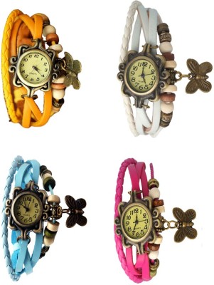 NS18 Vintage Butterfly Rakhi Combo of 4 Yellow, Sky Blue, White And Pink Analog Watch  - For Women   Watches  (NS18)
