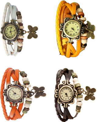 

Kissu Vintage Rakhi Combo of 4 White, Orange, Yellow And Brown Watch - For Women