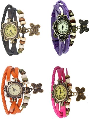 NS18 Vintage Butterfly Rakhi Combo of 4 Black, Orange, Purple And Pink Analog Watch  - For Women   Watches  (NS18)