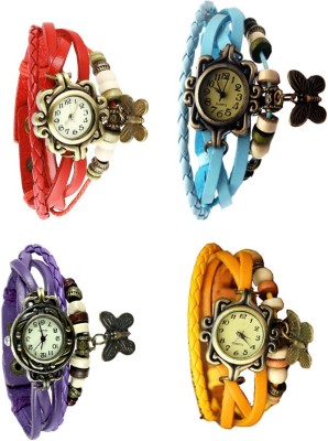 NS18 Vintage Butterfly Rakhi Combo of 4 Red, Purple, Sky Blue And Yellow Analog Watch  - For Women   Watches  (NS18)