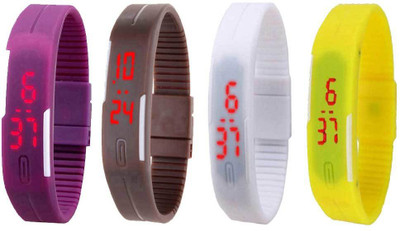 

NS18 Silicone Led Magnet Band Combo of 4 Purple, Brown, White And Yellow Watch - For Boys & Girls