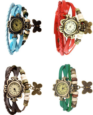 View NS18 Vintage Butterfly Rakhi Combo of 4 Sky Blue, Brown, Red And Green Analog Watch  - For Women Wrist Watches Price Online(NS18)