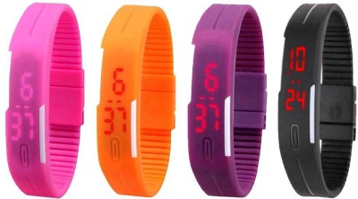 NS18 Silicone Led Magnet Band Combo of 4 Pink, Orange, Purple And Black Digital Watch  - For Boys & Girls   Watches  (NS18)