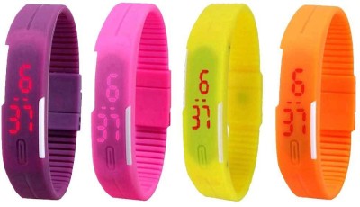 NS18 Silicone Led Magnet Band Combo of 4 Purple, Pink, Yellow And Orange Digital Watch  - For Boys & Girls   Watches  (NS18)