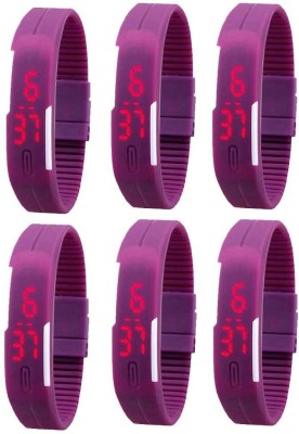 NS18 Silicone Led Magnet Band Combo of 6 Purple Digital Watch  - For Boys & Girls   Watches  (NS18)
