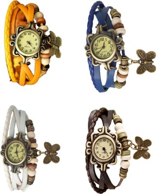 NS18 Vintage Butterfly Rakhi Combo of 4 Yellow, White, Blue And Brown Analog Watch  - For Women   Watches  (NS18)