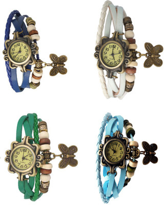 

Kissu Vintage Rakhi Combo of 4 Blue, Green, White And Sky Blue Watch - For Women