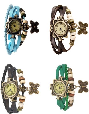 NS18 Vintage Butterfly Rakhi Combo of 4 Sky Blue, Black, Brown And Green Analog Watch  - For Women   Watches  (NS18)