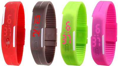 NS18 Silicone Led Magnet Band Combo of 4 Red, Brown, Green And Pink Digital Watch  - For Boys & Girls   Watches  (NS18)