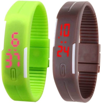 NS18 Silicone Led Magnet Band Set of 2 Green And Brown Digital Watch  - For Boys & Girls   Watches  (NS18)