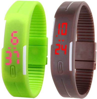 View NS18 Silicone Led Magnet Band Set of 2 Green And Brown Digital Watch  - For Boys & Girls Wrist Watches Price Online(NS18)
