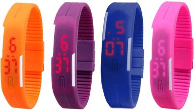 NS18 Silicone Led Magnet Band Combo of 4 Orange, Purple, Blue And Pink Digital Watch  - For Boys & Girls   Watches  (NS18)