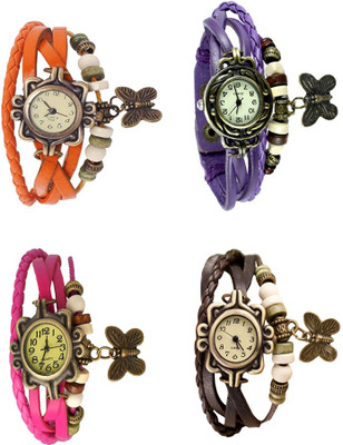 

Kissu Vintage Rakhi Combo of 4 Orange, Pink, Purple And Brown Watch - For Women