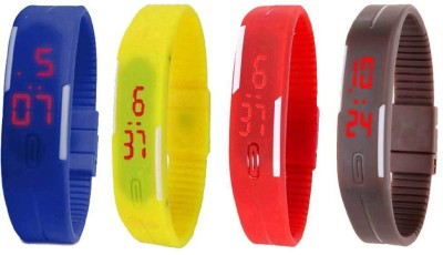 NS18 Silicone Led Magnet Band Combo of 4 Blue, Yellow, Red And Brown Digital Watch  - For Boys & Girls   Watches  (NS18)
