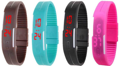 

NS18 Silicone Led Magnet Band Combo of 4 Brown, Sky Blue, Black And Pink Watch - For Boys & Girls