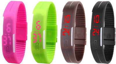 

Kissu Led Magnet Band Combo of 4 Pink, Green, Brown And Black Watch - For Men & Women
