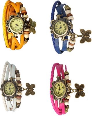 NS18 Vintage Butterfly Rakhi Combo of 4 Yellow, White, Blue And Pink Analog Watch  - For Women   Watches  (NS18)