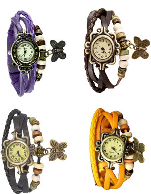 

Kissu Vintage Rakhi Combo of 4 Purple, Black, Brown And Yellow Watch - For Women