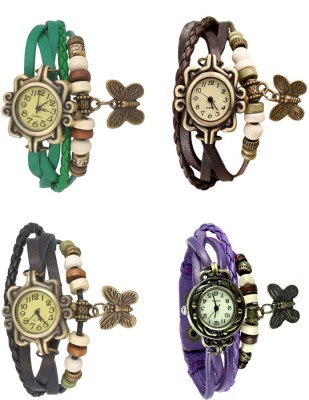NS18 Vintage Butterfly Rakhi Combo of 4 Green, Black, Brown And Purple Analog Watch  - For Women   Watches  (NS18)