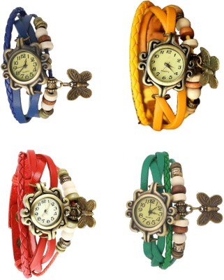NS18 Vintage Butterfly Rakhi Combo of 4 Blue, Red, Yellow And Green Analog Watch  - For Women   Watches  (NS18)
