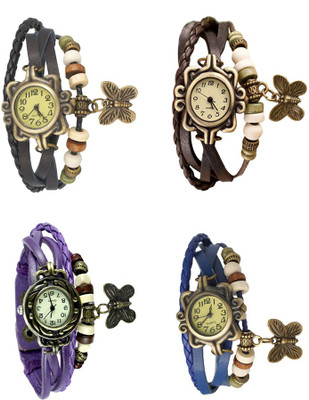 

Kissu Vintage Rakhi Combo of 4 Black, Purple, Brown And Blue Watch - For Women
